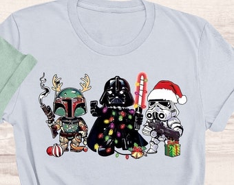 Star Wars Funny Christmas Shirt, Cute Starwars Characters, Starwars shirt, Christmas Gifts, Storm Trooper, Darth Vader Santa, Disney shirt