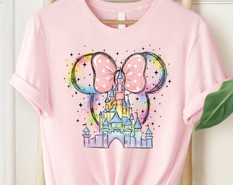 Camiseta con el castillo de Minnie, camiseta con acuarela de Disney, camiseta con el castillo de Disney, camiseta con orejas de Minnie, camiseta de Disney para San Valentín, regalo para el viaje familiar a Disneyland en WDW