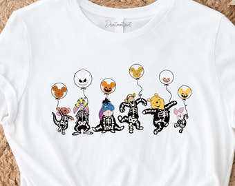 Disney Halloween-skeletshirt, bijpassende Disney Halloween-shirt, Disney ballonshirt, Mickey Minnie en vrienden, bijpassende Disney-shirt