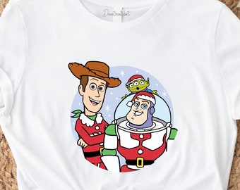 Disney Christmas Toy Story Buzz Woody Dressed as Santa Shirt, Disneyland Christmas Vacation, Unisex T-shirt Family Christmas Gift kids adult