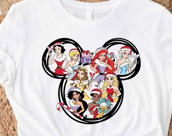 Princess Christmas Shirt, Disney Cute Shirt, Disney Prinsessen Mickey Ears, Magic Kingdom Day, Disney Tees voor kinderen en volwassenen