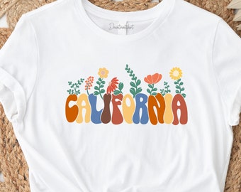 Shirt Californië, shirt Californië bloemen, retro bloem, shirt Californië, uniseks shirt voor volwassenen