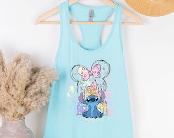 Regata Stitch Disney Castle, Regata Happiest Place On Earth para mulheres, Regata WDW Most Magical Place Stitch Best Day Ever