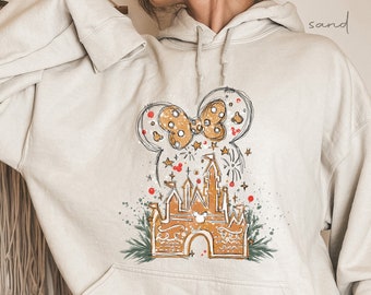 Sudadera con capucha de castillo de jengibre de Disney, sudadera con capucha de castillo de Navidad, sudadera con capucha de Navidad de Disney, sudadera de Navidad de Mickey, regalo de Navidad de Disney