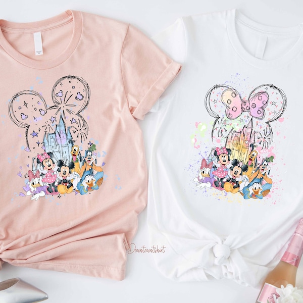 T-shirt Disney Watercolour Castle, Chemise Mickey & Friends, Château Disney, Chemise de voyage Disney, Chemise de famille Disney, Chemise de vacances en famille