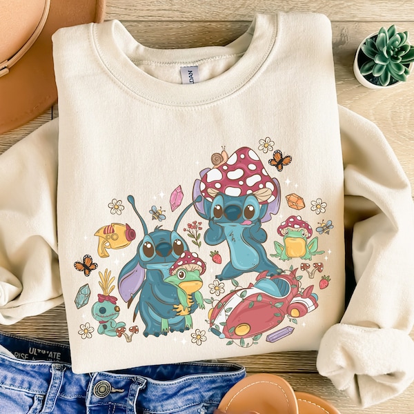 Stitch Cottagecore Sweatshirt, Disney Cottagecore Hoodie, Mushroom Stitch Sweatshirt, Disney Hoodie,Disney Sweatshirt, Disneyland Hoodie