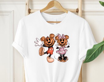 Camiseta de Halloween de Mickey y Minnie, camiseta de Disney para Halloween, camiseta con orejas de calabaza, camiseta con orejas de Mickey, camiseta de Halloween para niños