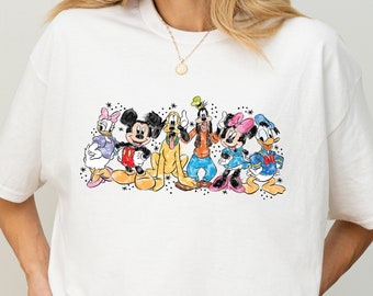Camiseta de acuarela de Disney, camiseta de Mickey y sus amigos, camiseta de vacaciones de Disney, camiseta retro de Walt Disney, vacaciones familiares de Disney