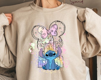 Stitch aquarel kasteel hoodie, Disney-sweater, Disney Castle-hoodie, Magic Kingdom-sweater, Disneyland-sweater Disneyworld-hoodie
