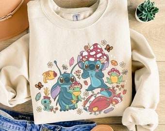 Stitch Cottagecore Sweatshirt, Disney Cottagecore Hoodie, Mushroom Stitch Sweatshirt, Disney Hoodie,Disney Sweatshirt, Disneyland Hoodie