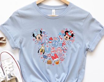 Koszulka Disney USA, Koszulka 4 lipca dla obu płci, Koszulka z flagą USA na 4 lipca, Koszulka Celebration Disney Red White And Blue, Dzień Niepodległości