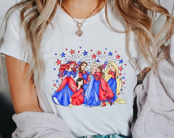 Camiseta con purpurina inspirada en princesas americanas, camiseta con purpurina mágica, camiseta mágica del 4 de julio, camiseta de Disney USA