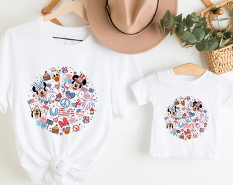 Maglietta Disney USA, Maglietta Topolino e i suoi amici per il 4 luglio, Maglietta con bandiera USA, Maglietta Disney Topolino, Maglietta carina per il 4 luglio, Maglietta patriottica