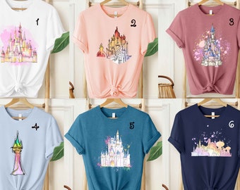 Koszulka z napisem „All Princess Castles”, koszulka z napisem „Disney Castle”, koszulka z napisem „Magic Kingdom”, koszulka z napisem „Disney Princess”, koszulka z napisem „Disney Group”, koszulka z napisem „Dziewczęca księżniczka”