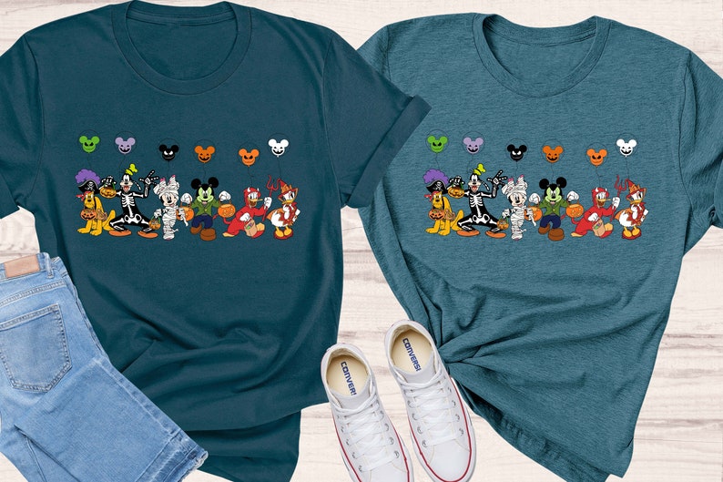 Disney Characters Halloween Skeleton Comfy Colors Shirt, Disney Halloween Matching Shirt, Disney Mickey Minnie & Friends Tee, Mickey ears image 2