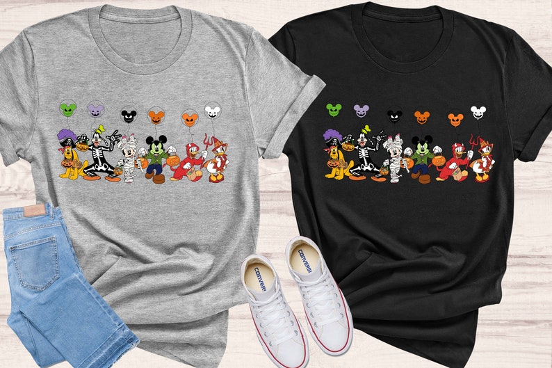 Disney Characters Halloween Skeleton Comfy Colors Shirt, Disney Halloween Matching Shirt, Disney Mickey Minnie & Friends Tee, Mickey ears image 4