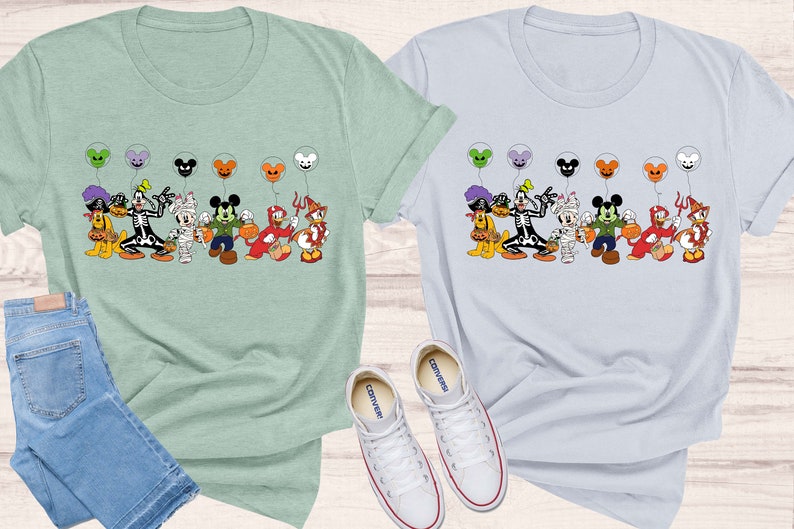 Disney Characters Halloween Skeleton Comfy Colors Shirt, Disney Halloween Matching Shirt, Disney Mickey Minnie & Friends Tee, Mickey ears image 6