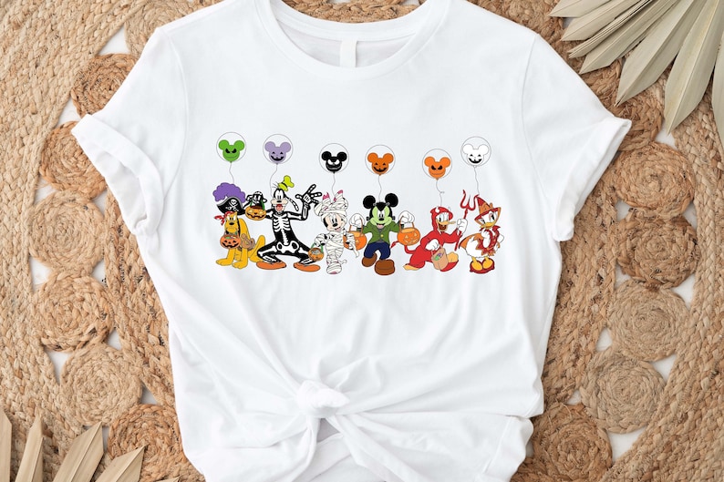 Disney Characters Halloween Skeleton Comfy Colors Shirt, Disney Halloween Matching Shirt, Disney Mickey Minnie & Friends Tee, Mickey ears image 1