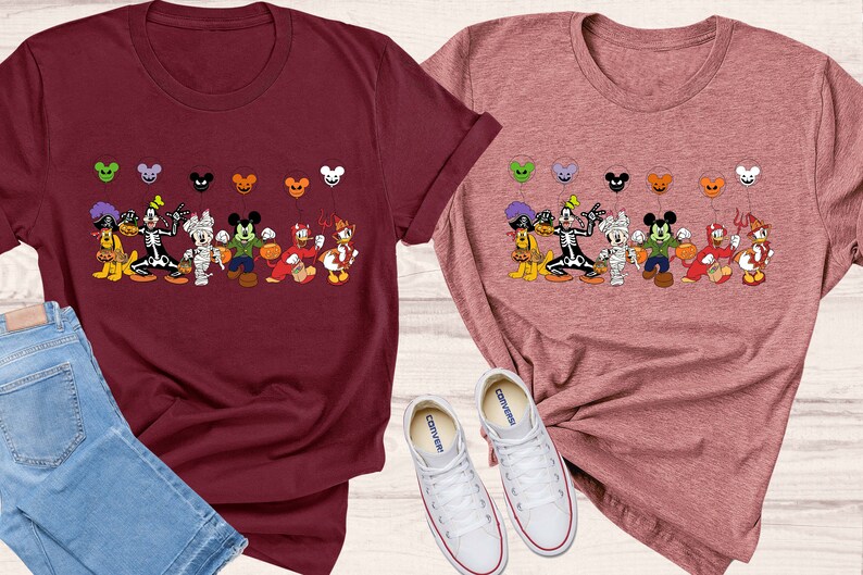 Disney Characters Halloween Skeleton Comfy Colors Shirt, Disney Halloween Matching Shirt, Disney Mickey Minnie & Friends Tee, Mickey ears image 3