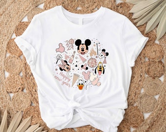 Disney vintage shirt gelukkig nieuwjaar, Mickey en vrienden nieuwjaar 2024, Disney nieuwjaar 2024 shirt, Disney reis 2024, Disneyland 2024 shirt