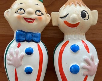 1960's Japan Whimsical Clown Salt and Pepper Shakers - Holt Howard Era