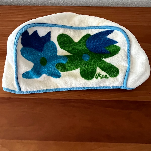 Vintage Vera Neumann Mod Groovy Flower Terry Cloth Toaster Cover Blue and Green 1970's