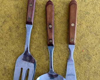 Vintage Washington Forge Town & Country Brown Maple Stainless Wood - Serving Fork, Spreader, Ladle