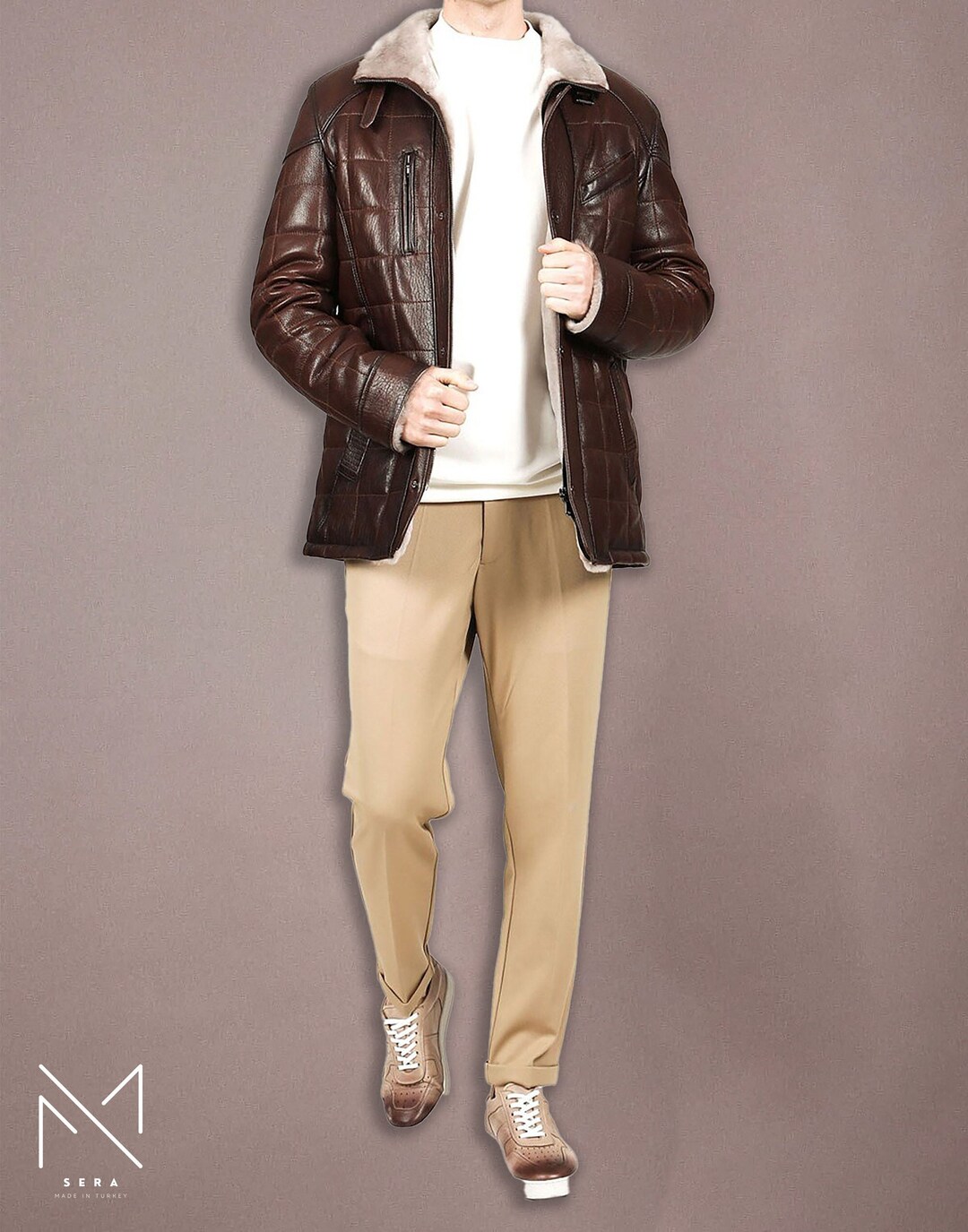 Men's Stylish Puffer Faux Leather Vest Jacket main image 1
