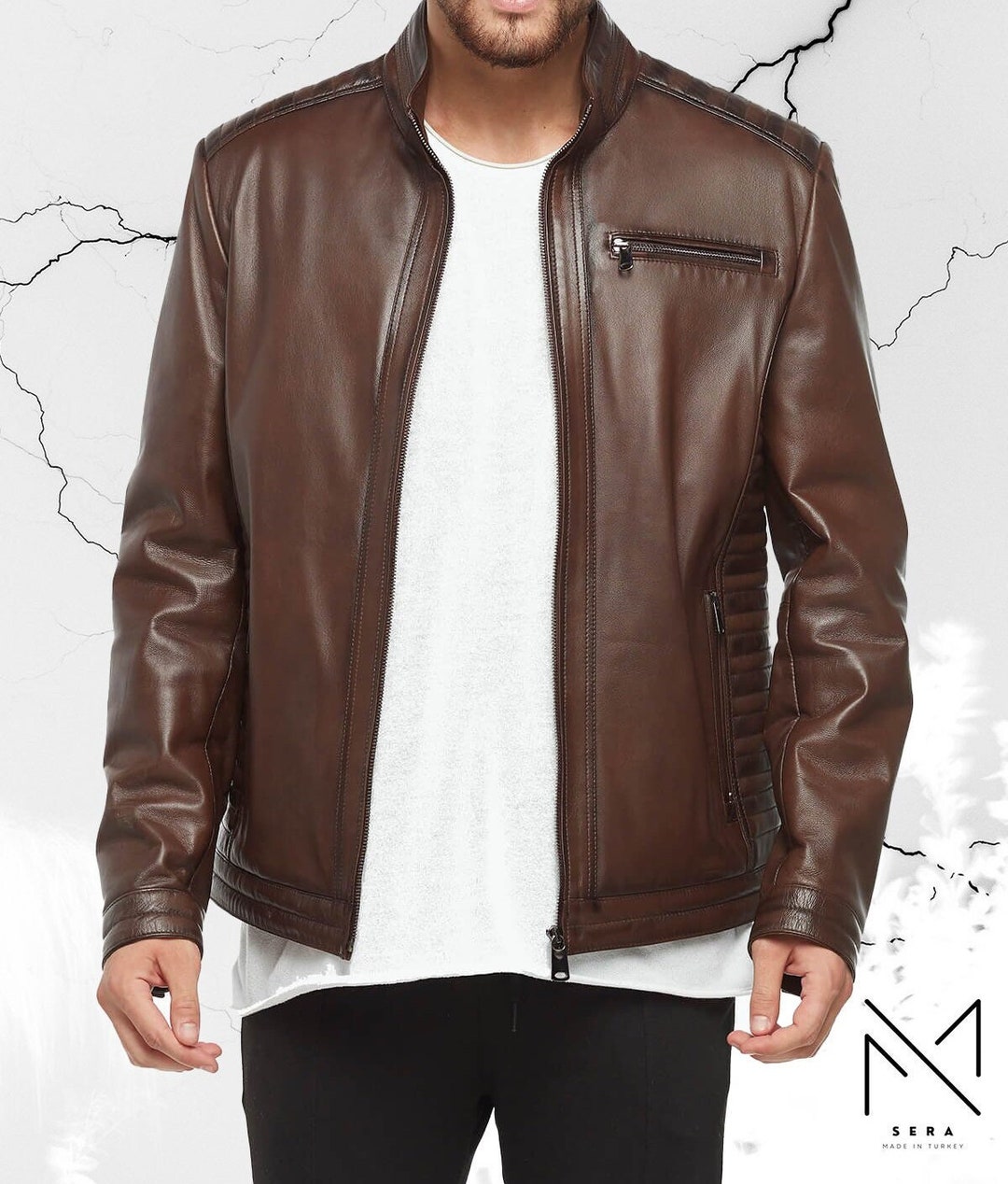 Men Genuine Leather Motorcyle Jacketgenuine Lambskin Etsy