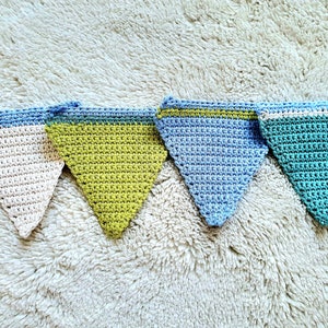 Blue and green crochet nautical bunting