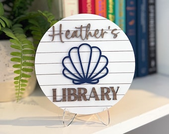 Personalized Library Sign, Book Shelf Decor, Gift for Book Lover, Bookish Sign, Book Nook Sign, Bookish Room Decor, Coastal Book, Nautical