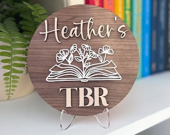 Personalized Walnut TBR Sign: Book Lover Gift, Bookcase Decor