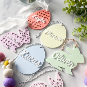 Rattan Ostern Korb Tags, personalisierte Ostern Korb Tag, Pastell Osterhase Korb Tag, Hase Namen Tags, Ostern Dekor, Ostern Tag