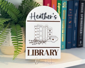 Personalized Library Sign: Book Lover Gift, Book Nook Decor