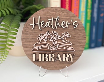 Personalized Library Sign, Book Shelf Decor, Gift for Book Lover, Bookish Sign, Book Nook Sign, Bookcase Sign, Bookish Room Decor, Book Sign