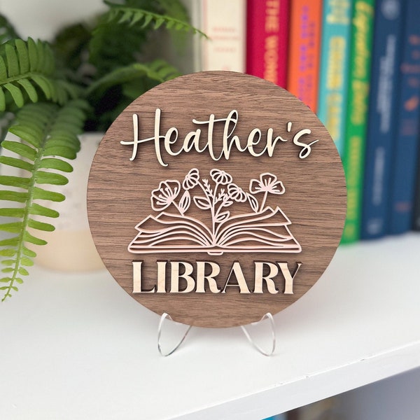 Personalized Library Sign, Book Shelf Decor, Gift for Book Lover, Bookish Sign, Book Nook Sign, Bookcase Sign, Bookish Room Decor, Book Sign