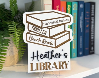 Library Sign, Personalized Library Sign, Book Shelf Decor, Gift for Book Lover, Bookish Sign, Reader Gift, Bookcase Sign, Bookish Gift