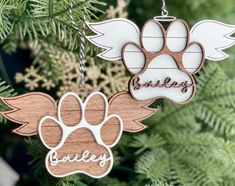 Pet Memorial Ornament, Poot met Vleugels Kerstornament, Shiplap Paw Ornament, Pet Angel Paw Ornament, Gepersonaliseerde Houten Ornament