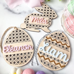 Rattan Ostern Korb Tags, personalisierte Ostern Korb Tag, Pastell Osterhase Korb Tag, Hase Namen Tags, Ostern Dekor, Ostern Tag