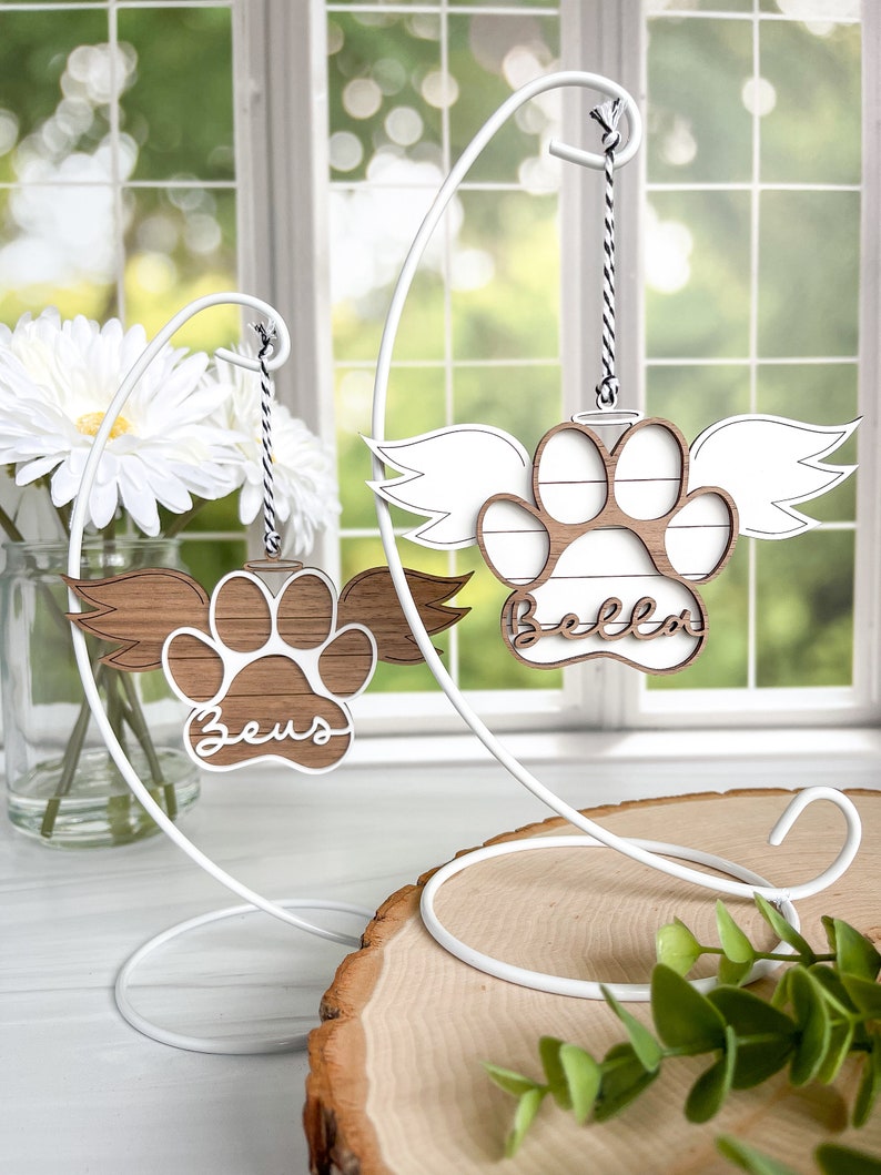 Pet Memorial Ornament, Paw with Wings Christmas Ornament, Shiplap Paw Ornament, Pet Angel Paw Ornament, Personalized Wood Ornament image 4