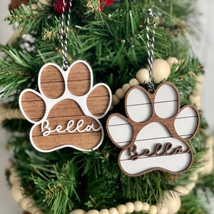 Custom Shiplap Pet Paw Ornament, Custom Dog Paw Ornament, Custom Cat Paw Ornament, Paw Print Ornament, Shiplap paw ornament, Wooden Paw