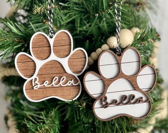 Custom Shiplap Pet Paw Ornament, Custom Dog Paw Ornament, Custom Cat Paw Ornament, Paw Print Ornament, Shiplap paw ornament, Wooden Paw