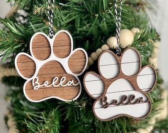 Custom Shiplap Pet Paw Ornament, Custom Dog Paw Ornament, Custom Cat Paw Ornament, Paw Print Ornament, Shiplap paw ornament, Wooden Paw