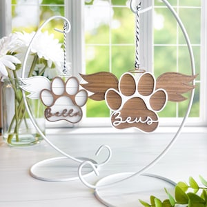 Pet Memorial Ornament, Paw with Wings Christmas Ornament, Shiplap Paw Ornament, Pet Angel Paw Ornament, Personalized Wood Ornament image 3