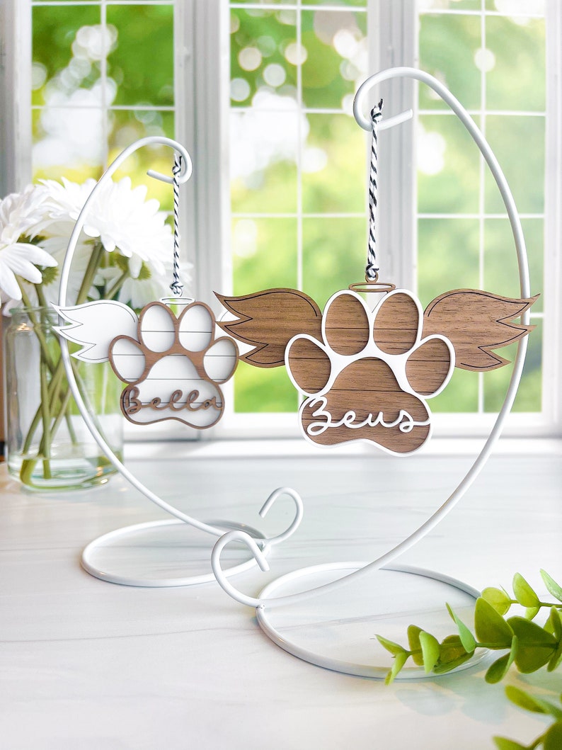 Pet Memorial Ornament, Paw with Wings Christmas Ornament, Shiplap Paw Ornament, Pet Angel Paw Ornament, Personalized Wood Ornament image 3