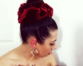 Luxury Scrunchie, Iris Red Large/XL/XXL/Giant, Mushroom scrunchie with WIDE elastic band