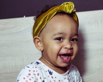 Volwassen en baby fluwelen das knoop strik hoofdband met breed elastiek in goud, grijs of gemalen lila, moederdag cadeau, baby cadeau, haaraccessoires