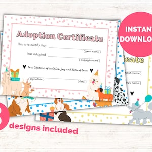 Puppy adoptie certificaat, hond geboorteakte, hond adoptie cadeaubon digitale download