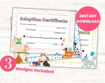 Puppy Adoption Certificate, Dog Birth Certificate, Dog Adoption Gift Certificate Digital Download