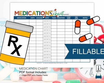 Fillable Medication Chart • Medication Tracker • Editable Medication Chart • Editable PDF • Fillable PDF • Medical Printables • Medications